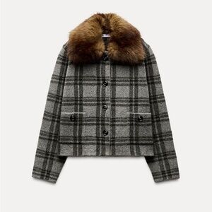 Zara Knit Cardigan Jacket with Faux Fur Collar Front Pockets Size XL NWT